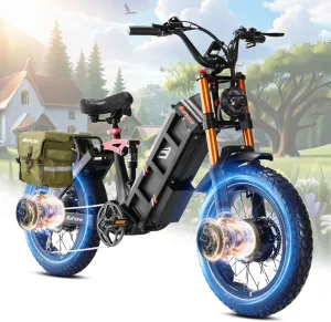 eAhora Juliet Pro II Electric Bike - Dual Motor Peak 4400W 43MPH 52V 70Ah 120Miles  Long Range Ebike for Adults, 20" Fat Tire Electric Mountain Bicycle Full Suspension All Terrain E-Bike