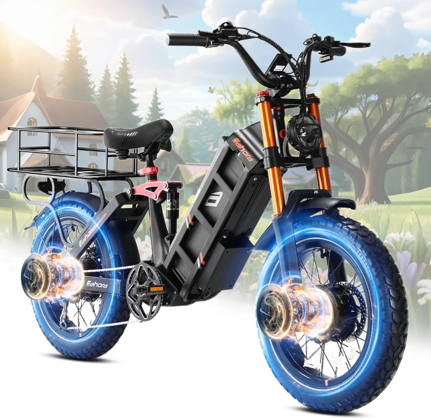 eAhora Juliet Pro II Electric Bike - Dual Motor Peak 4400W 43MPH 52V 70Ah 120Miles  Long Range Ebike for Adults, 20" Fat Tire Electric Mountain Bicycle Full Suspension All Terrain E-Bike