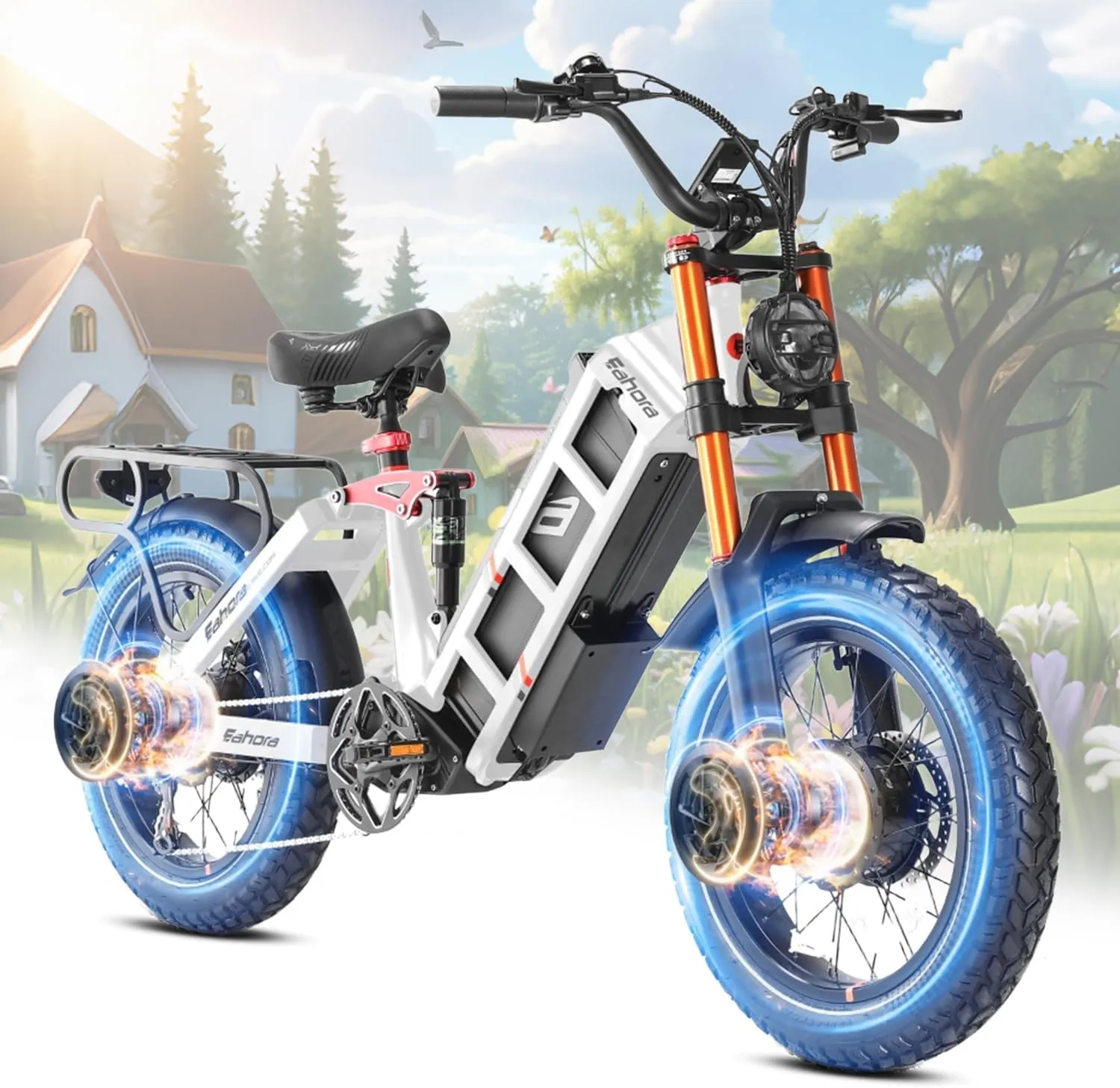 eAhora Juliet Pro II Electric Bike - Dual Motor Peak 4400W 43MPH 52V 70Ah 120Miles  Long Range Ebike for Adults, 20" Fat Tire Electric Mountain Bicycle Full Suspension All Terrain E-Bike
