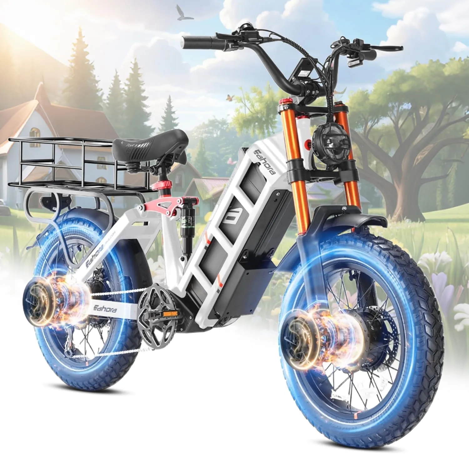 eAhora Juliet Pro II Electric Bike - Dual Motor Peak 4400W 43MPH 52V 70Ah 120Miles  Long Range Ebike for Adults, 20" Fat Tire Electric Mountain Bicycle Full Suspension All Terrain E-Bike