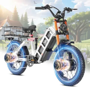 eAhora Juliet Pro II Electric Bike - Dual Motor Peak 4400W 43MPH 52V 70Ah 120Miles  Long Range Ebike for Adults, 20" Fat Tire Electric Mountain Bicycle Full Suspension All Terrain E-Bike