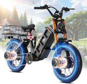 eAhora Juliet Pro II Electric Bike - Dual Motor Peak 4400W 43MPH 52V 70Ah 120Miles  Long Range Ebike for Adults, 20" Fat Tire Electric Mountain Bicycle Full Suspension All Terrain E-Bike