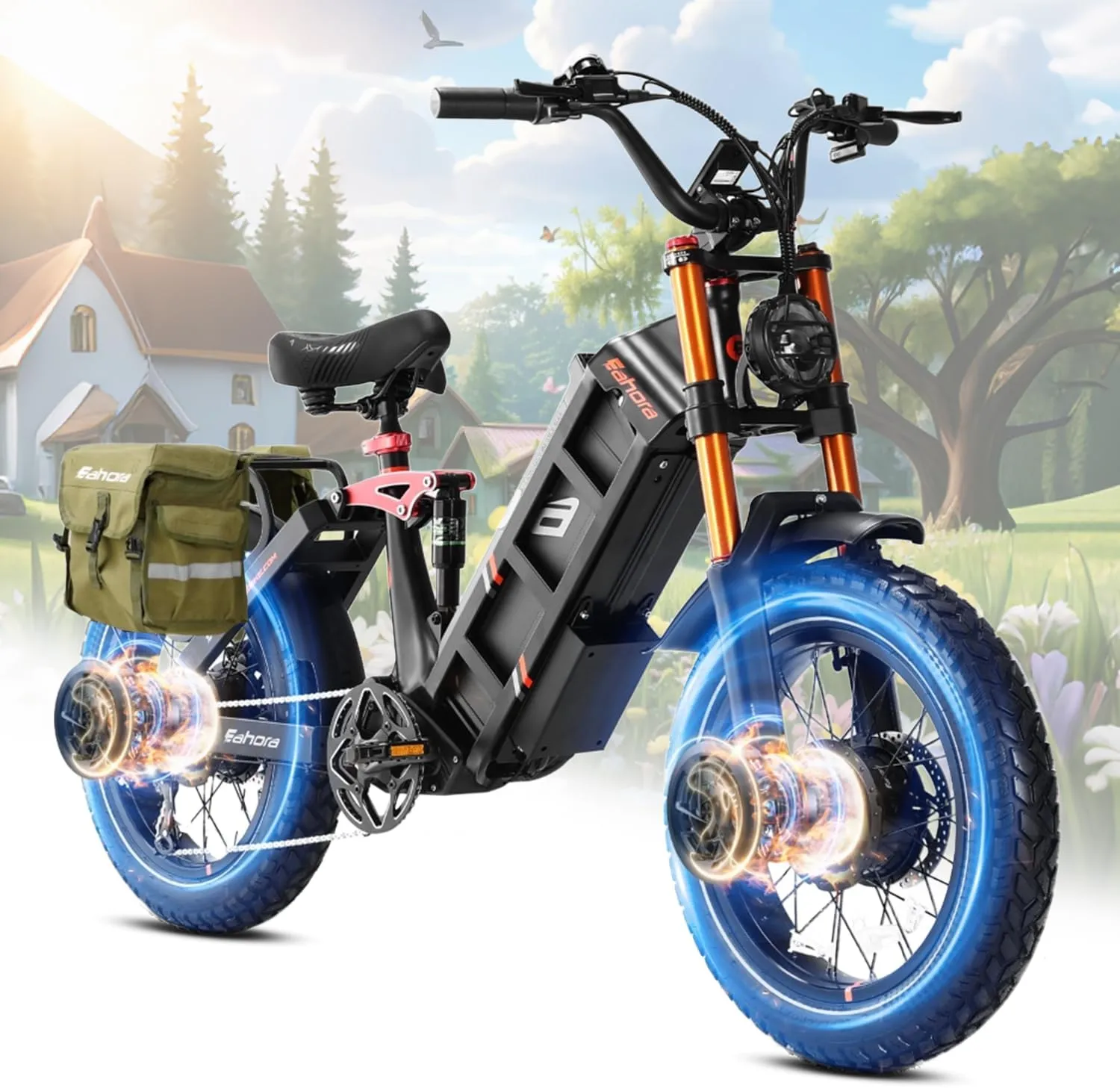 eAhora Juliet Pro II Electric Bike - Dual Motor Peak 4400W 43MPH 52V 70Ah 120Miles  Long Range Ebike for Adults, 20" Fat Tire Electric Mountain Bicycle Full Suspension All Terrain E-Bike