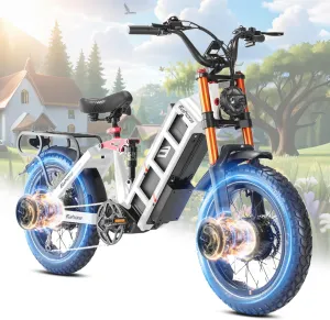 eAhora Juliet Pro II Electric Bike - Dual Motor Peak 4400W 43MPH 52V 70Ah 120Miles  Long Range Ebike for Adults, 20" Fat Tire Electric Mountain Bicycle Full Suspension All Terrain E-Bike