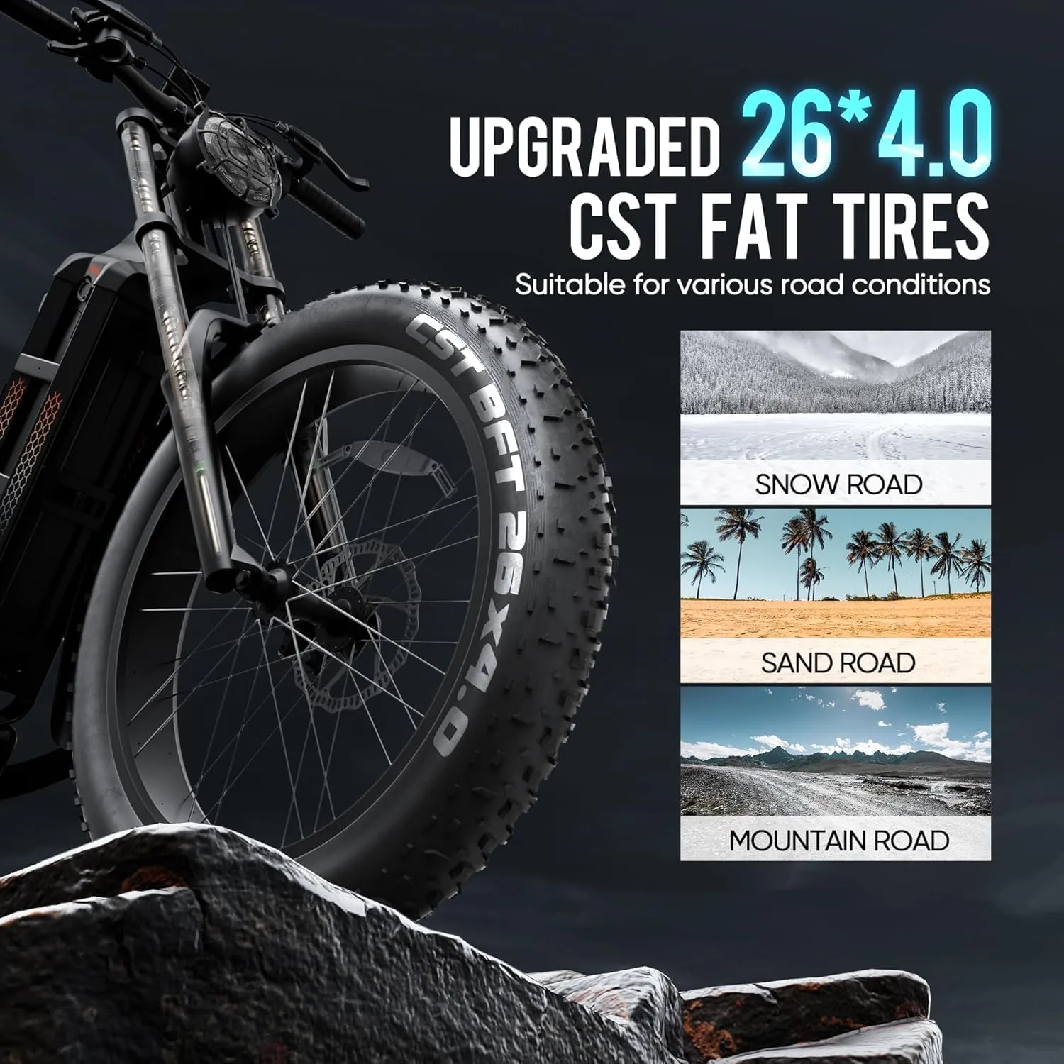 eAhora Romeo Pro (2025 Upgraded) Peak 1600W 34MPH Electric Bike for Adults, 48V 60AH 200  Miles Long Range Electric Bike, 26*4.0" Fat Tire Electric Mountain Bike, Full Suspension, Commuting & Delivery