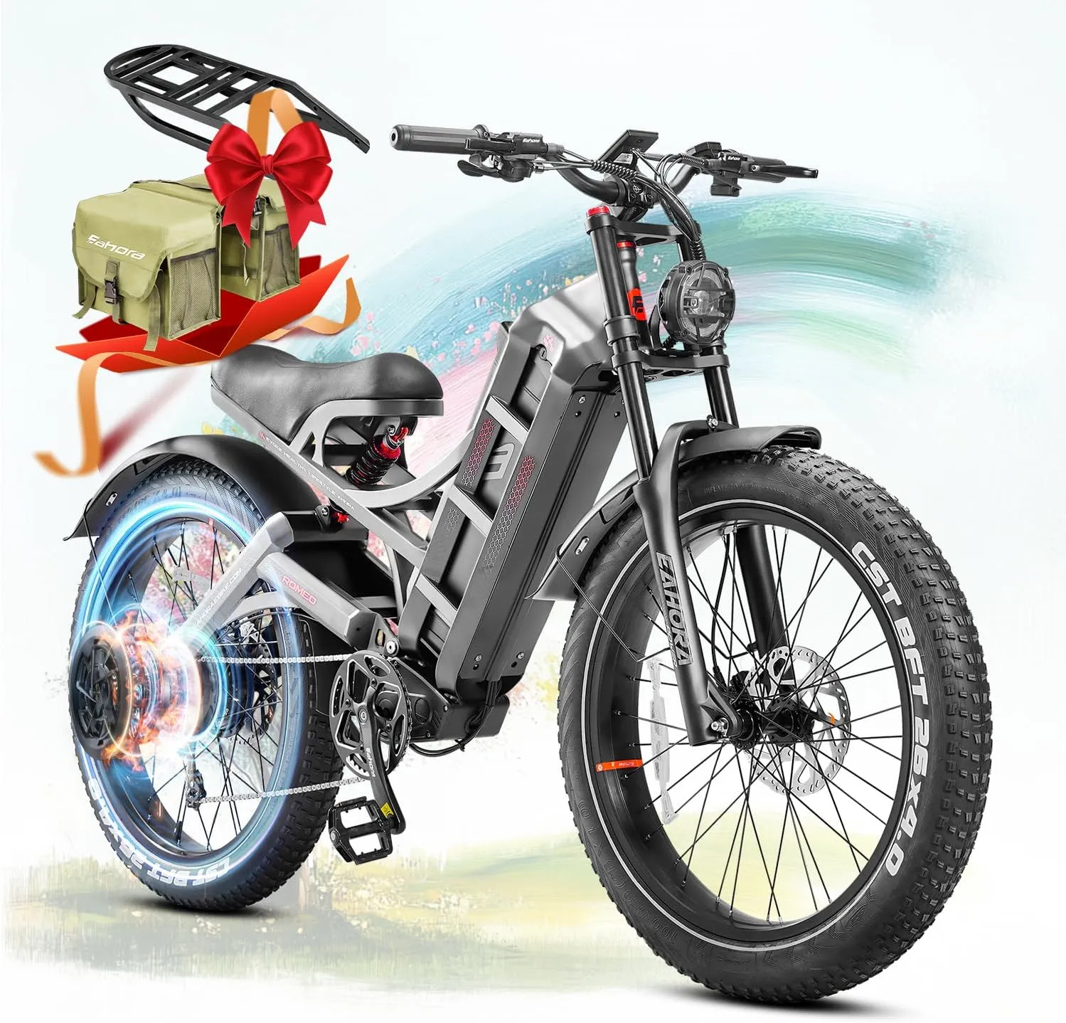 eAhora Romeo Pro (2025 Upgraded) Peak 1600W 34MPH Electric Bike for Adults, 48V 60AH 200  Miles Long Range Electric Bike, 26*4.0" Fat Tire Electric Mountain Bike, Full Suspension, Commuting & Delivery