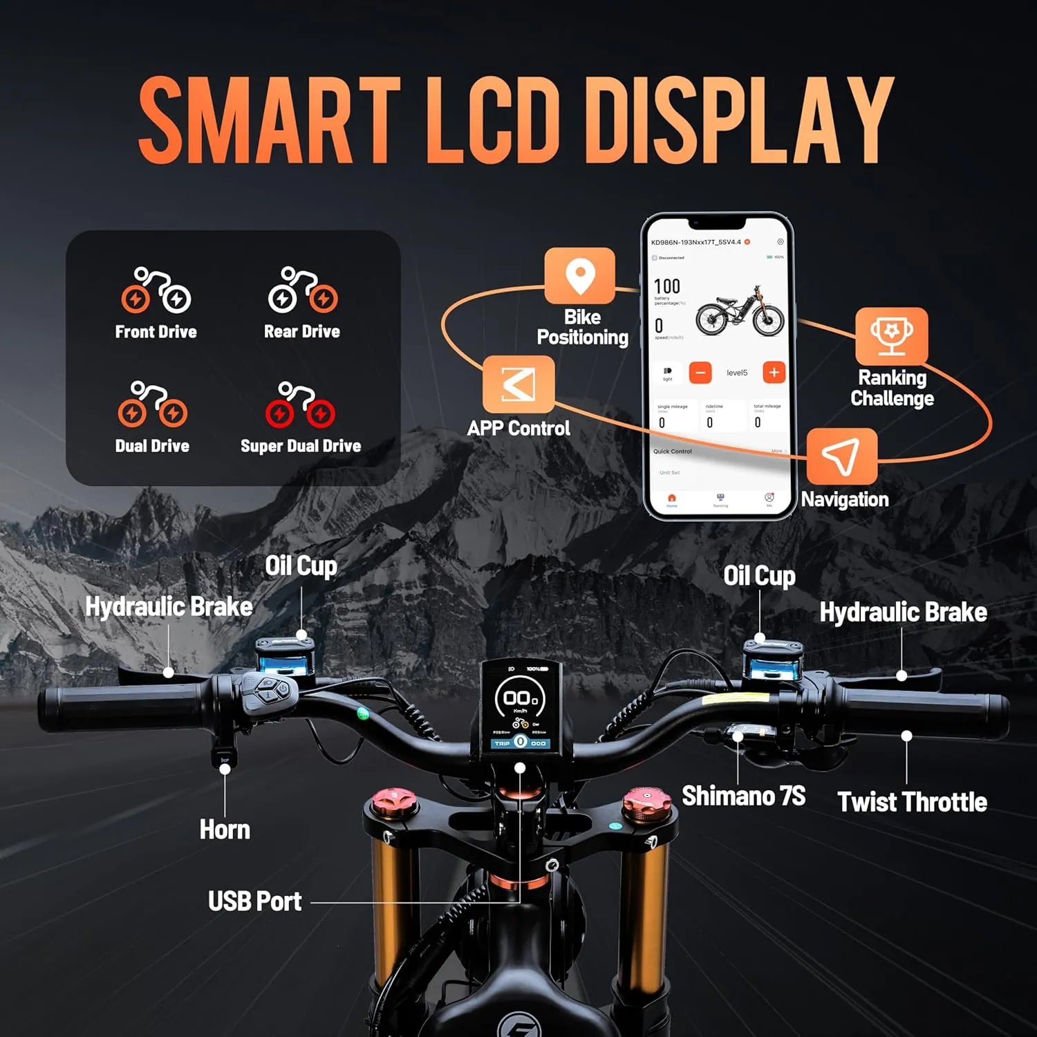 eAhora Romeo Pro Ⅱ(2025 Version) 4000W Peak Electric Bike for Adults, 52V 70Ah Battery up to 200Miles,46Mph Dual Motors Ebike,26"*4.0 Fat Tire Full Suspension Off-Road Mountain E-Bike for Men,UL 2849
