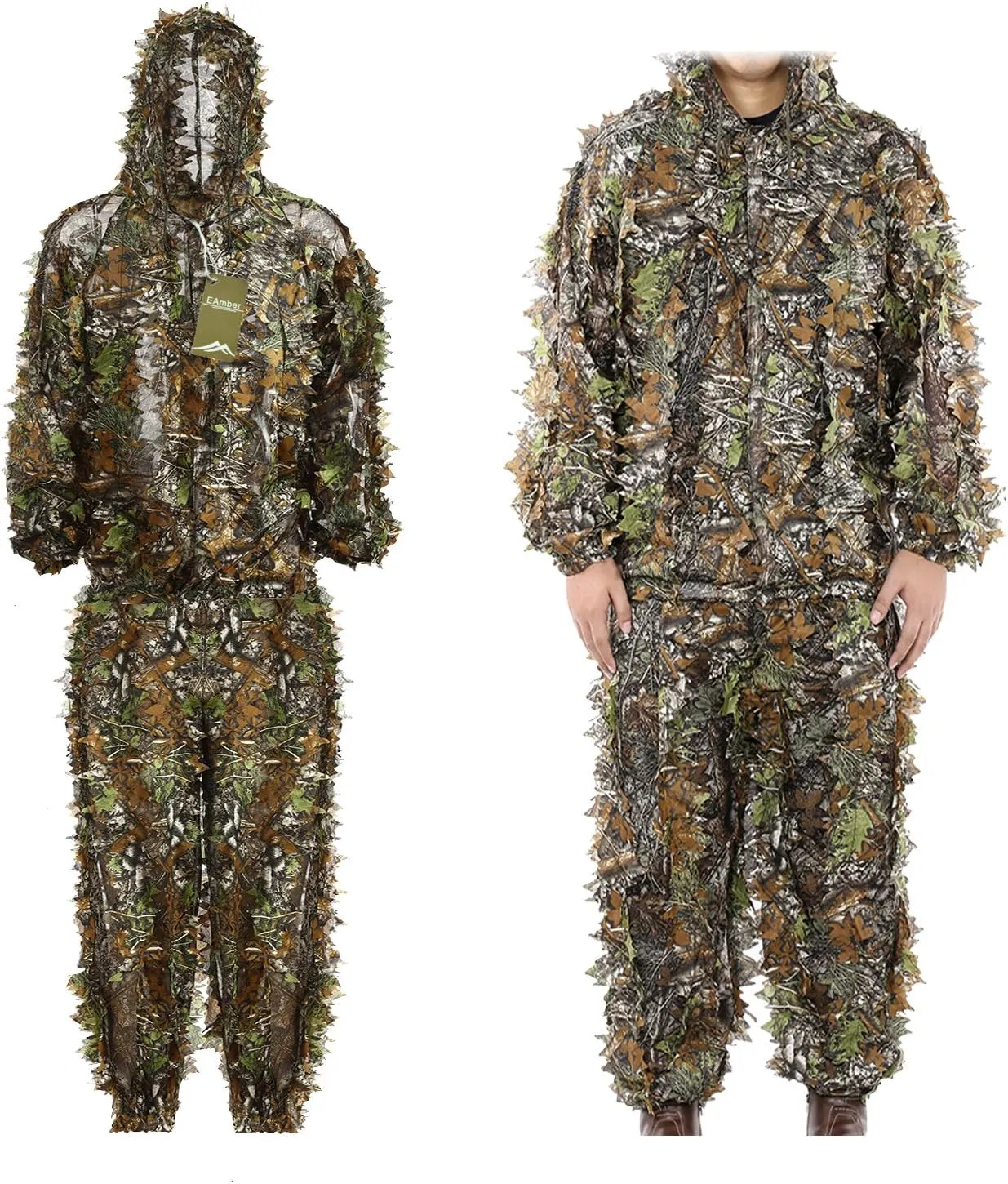 EAmber Ghillie Suit Gilly Hunting Suits Pants 3D Leaf Camo Camouflage Coveralls Youth Adult Lightweight Clothes
