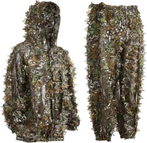 EAmber Ghillie Suit Gilly Hunting Suits Pants 3D Leaf Camo Camouflage Coveralls Youth Adult Lightweight Clothes