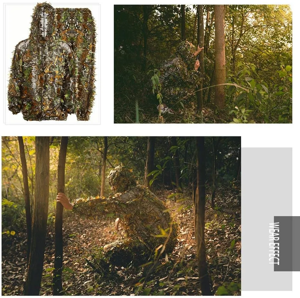 EAmber Ghillie Suit Gilly Hunting Suits Pants 3D Leaf Camo Camouflage Coveralls Youth Adult Lightweight Clothes