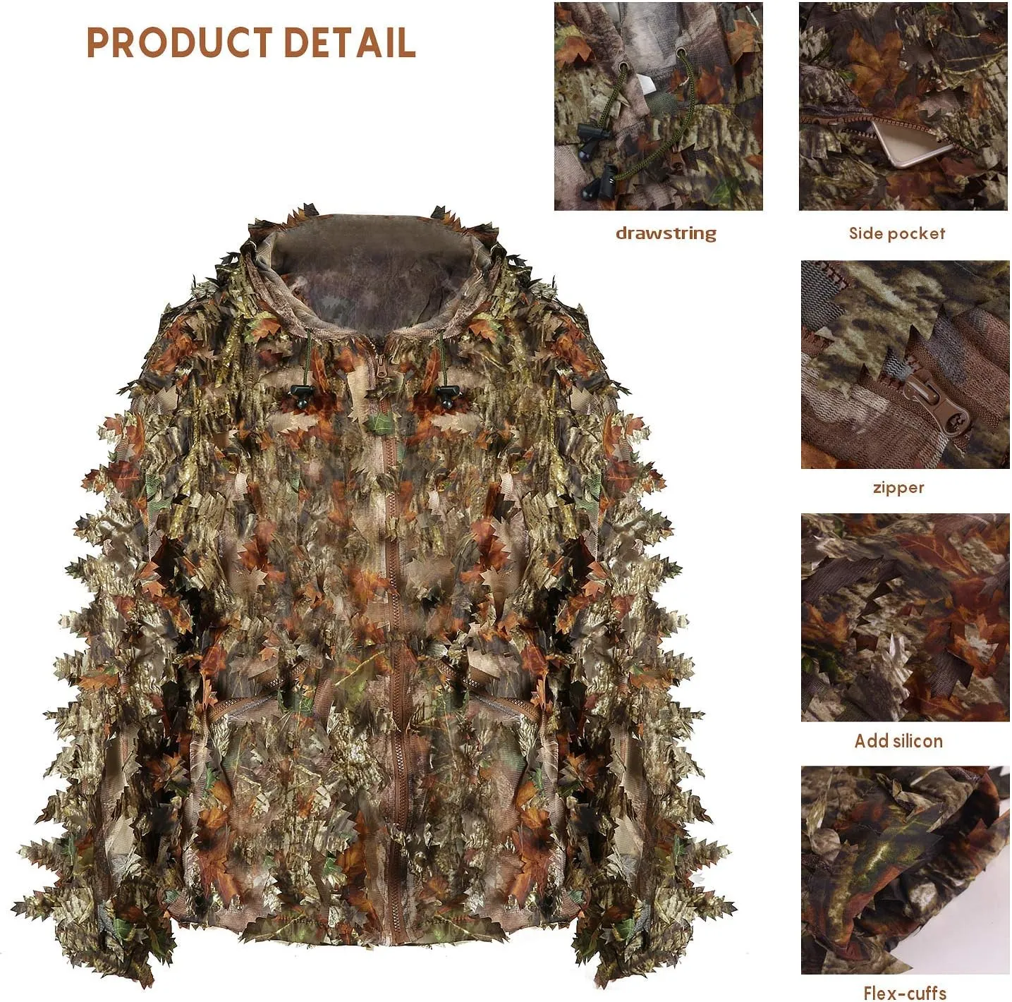 EAmber Ghillie Suit Gilly Hunting Suits Pants 3D Leaf Camo Camouflage Coveralls Youth Adult Lightweight Clothes