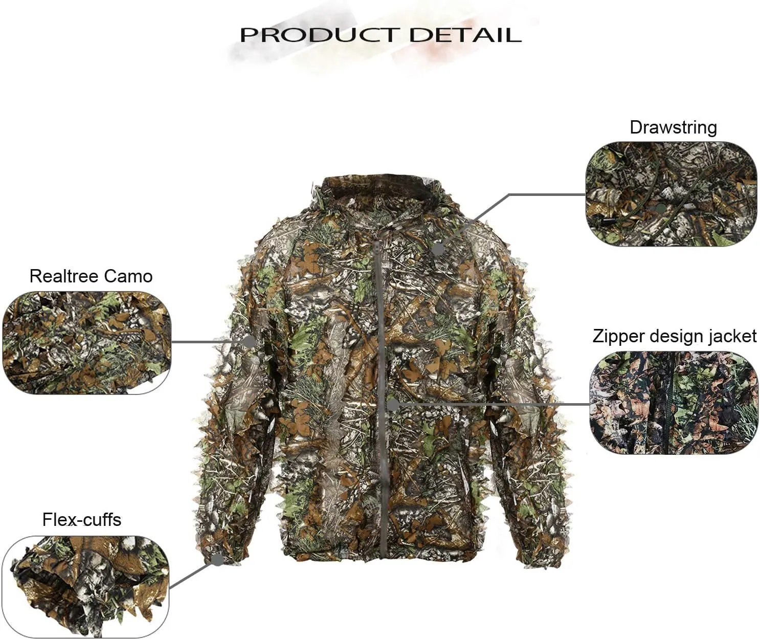 EAmber Ghillie Suit Gilly Hunting Suits Pants 3D Leaf Camo Camouflage Coveralls Youth Adult Lightweight Clothes