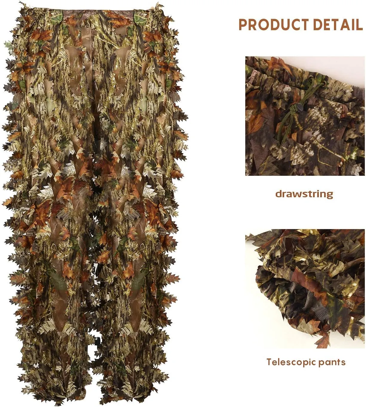 EAmber Ghillie Suit Gilly Hunting Suits Pants 3D Leaf Camo Camouflage Coveralls Youth Adult Lightweight Clothes