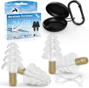 Ear Plugs for Airplane Pressure Relief, 2 Pairs Kids 6 , Adults/Small Canal Reusable Airplane Earplugs 26dB, with Silicone Connector Cord, Travel Essentials for Flying, Ear Protection Earplugs