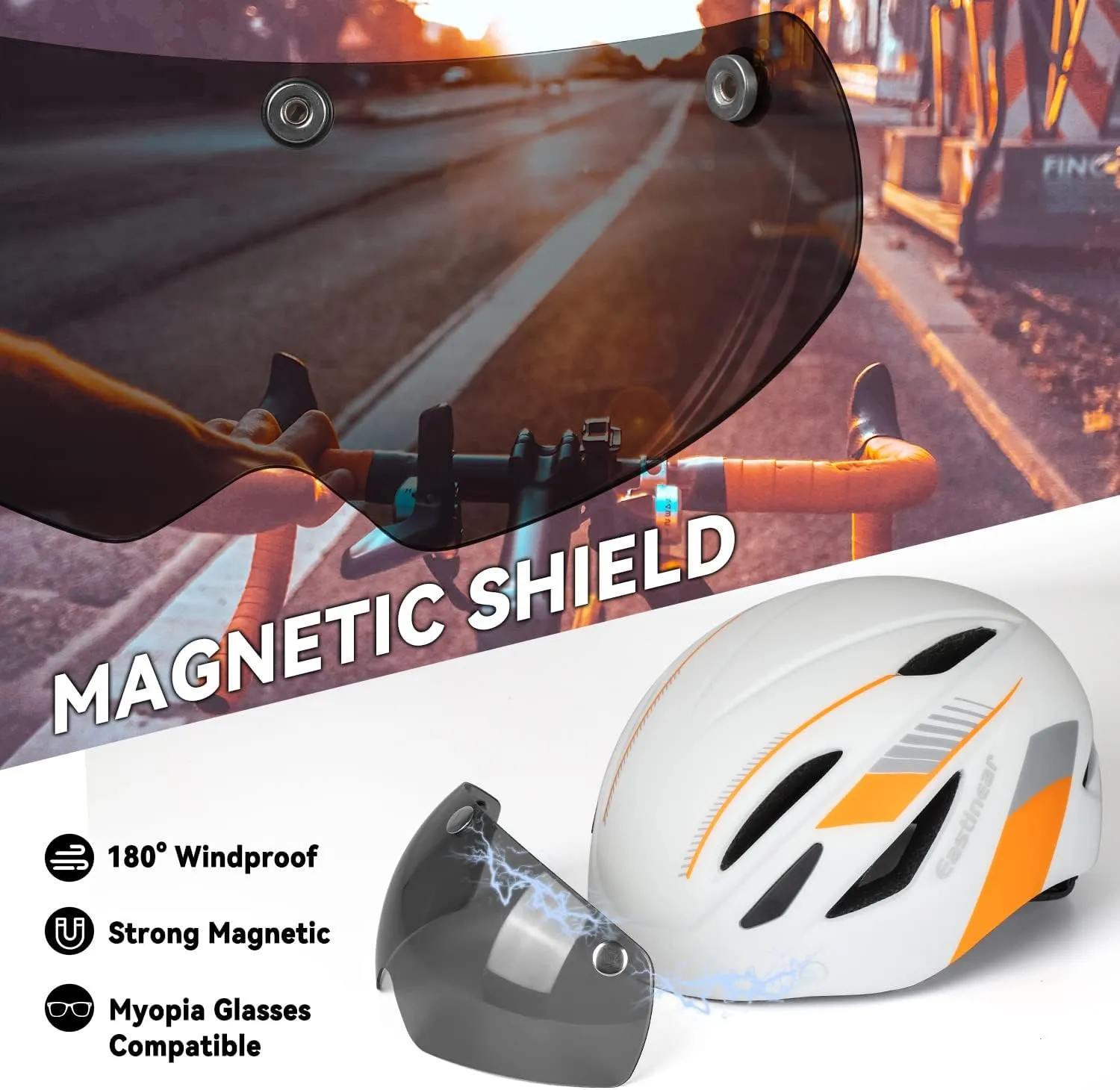 EASTINEAR Adults Bike Helmet Magnetic Goggle Cycling Helmet with USB Rechargeable Taillight for Men Women Mountain & Road Bicycle Helmet Magnetic Shield