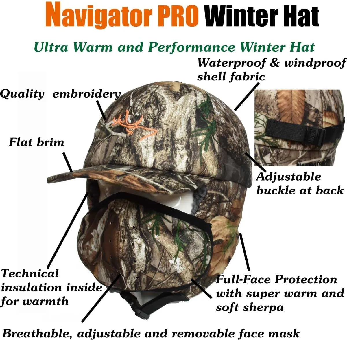 EDTREK Waterproof Trapper Hat with Face Mask for Coldest Conditions - Backcountry Winter Bomber Hat