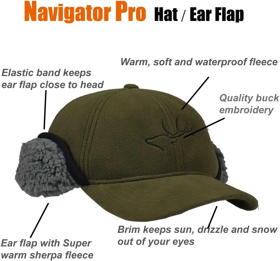 EDTREK Windproof and Waterproof Winter Hat with Sherpa Lined Ear Flap - Ultra Performance Blaze Orange and Camo Hunting Hat
