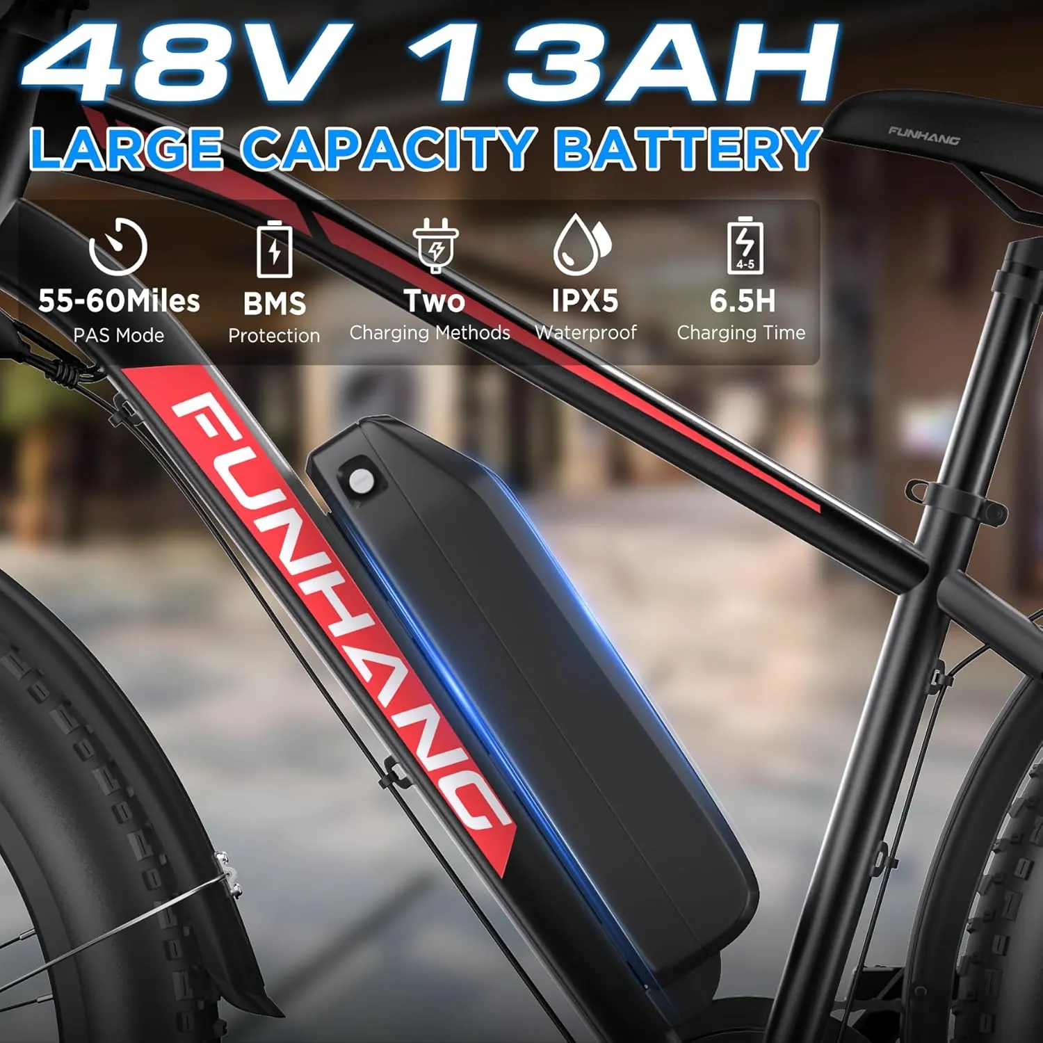 Electric Bike for Adults, 1000W Peak Ebike, 25MPH 60Miles Electric Mountain Bike, 26" Fat Tire Electric Bicycle with 48V 13AH Battery, Rear Rack, Turn Signal, Lockable Suspension Fork,7 Speed