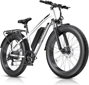 Electric Bike for Adults, 1000W Peak Ebike, 25MPH 60Miles Electric Mountain Bike, 26" Fat Tire Electric Bicycle with 48V 13AH Battery, Rear Rack, Turn Signal, Lockable Suspension Fork,7 Speed