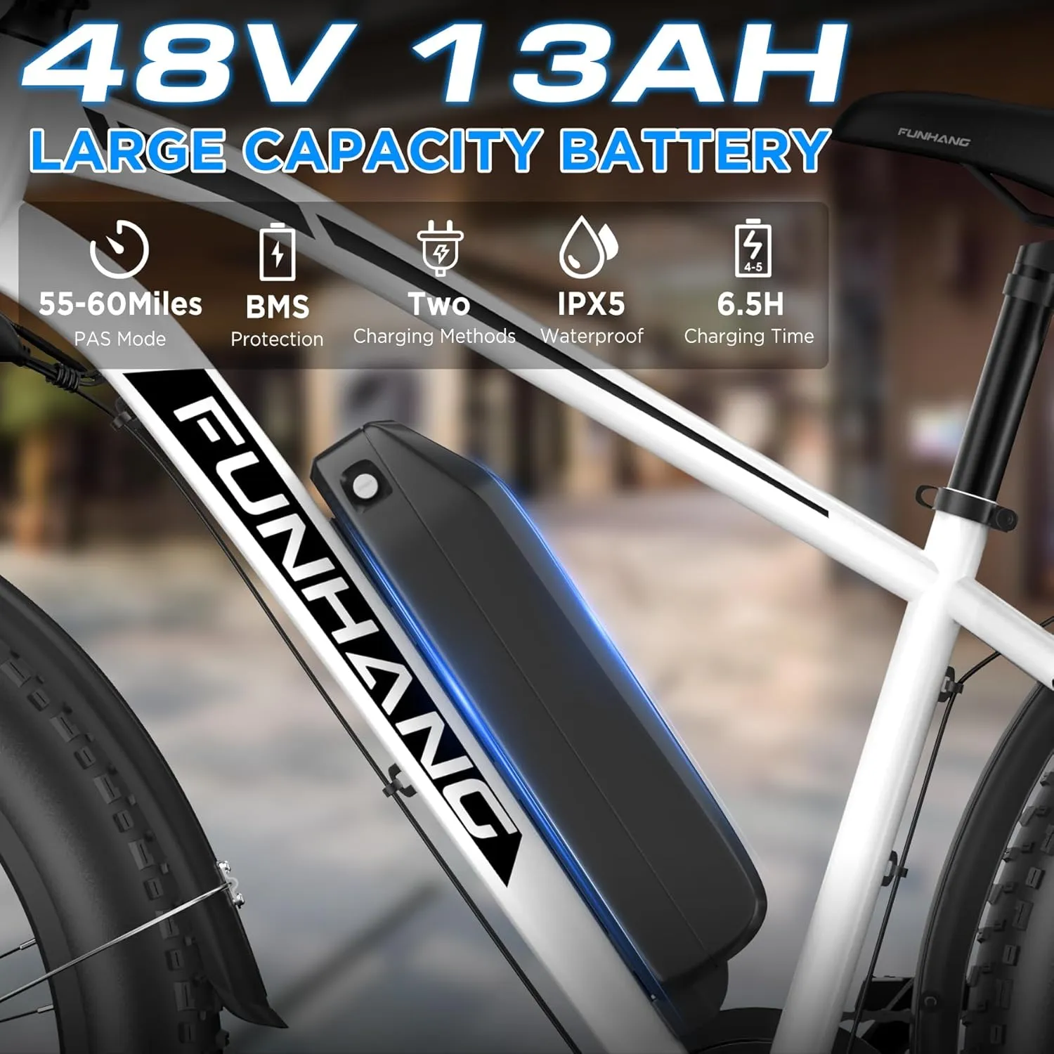 Electric Bike for Adults, 1000W Peak Ebike, 25MPH 60Miles Electric Mountain Bike, 26" Fat Tire Electric Bicycle with 48V 13AH Battery, Rear Rack, Turn Signal, Lockable Suspension Fork,7 Speed