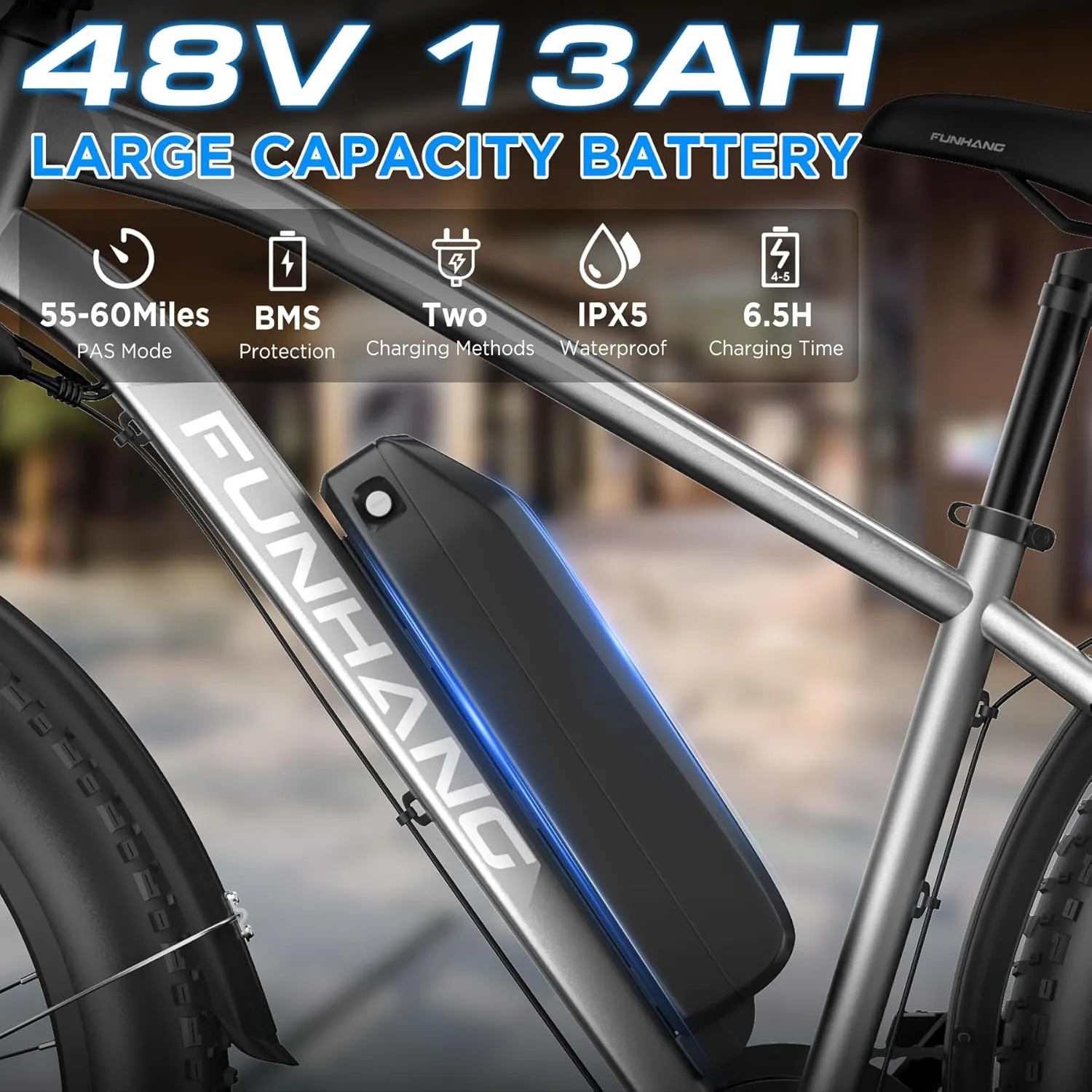 Electric Bike for Adults, 1000W Peak Ebike, 25MPH 60Miles Electric Mountain Bike, 26" Fat Tire Electric Bicycle with 48V 13AH Battery, Rear Rack, Turn Signal, Lockable Suspension Fork,7 Speed