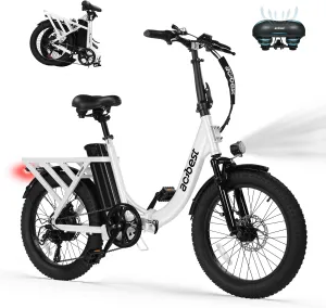 Electric Bike for Adults, Actbest Mars 20'' Fat Tire Folding Ebike with Peak 1000W Motor, 7 Speed 28MPH, 48V 499Wh Removable Battery Max Range 55 miles, Adjustable Bike Stem, Foldable Electric Bicycle