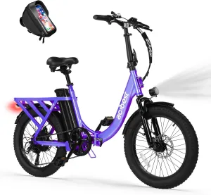 Electric Bike for Adults, Actbest Mars 20'' Fat Tire Folding Ebike with Peak 1200W Motor, 7 Speed 28MPH, 48V 499Wh Removable Battery Max Range 55 miles, Adjustable Bike Stem, Foldable Electric Bicycle