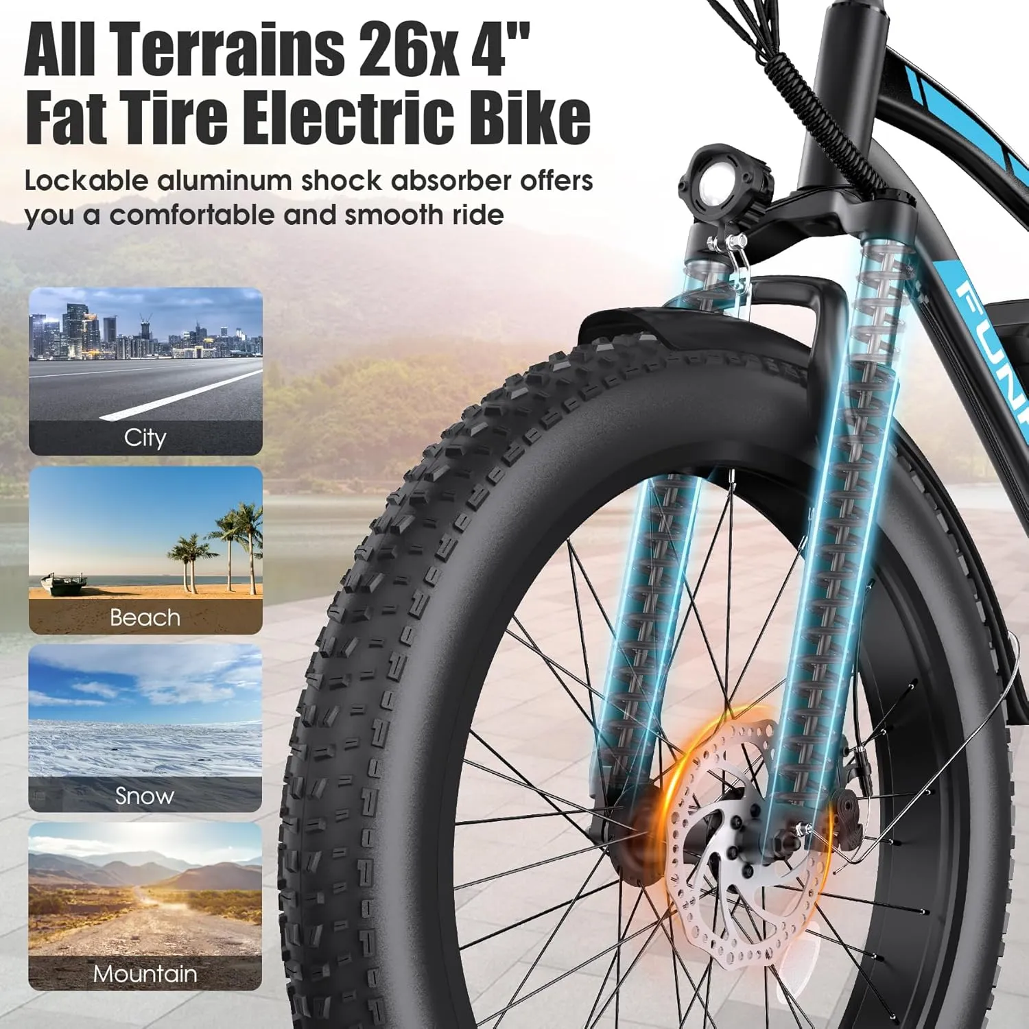 Electric Bike for Adults, Peak 1000W Ebike, 25MPH 60Miles Electric Mountain Bike, 26" Fat Tire Adult Electric Bicycle with 48V 13AH Battery, Rear Rack, 7 Speed, Front Suspension, Turn Signal