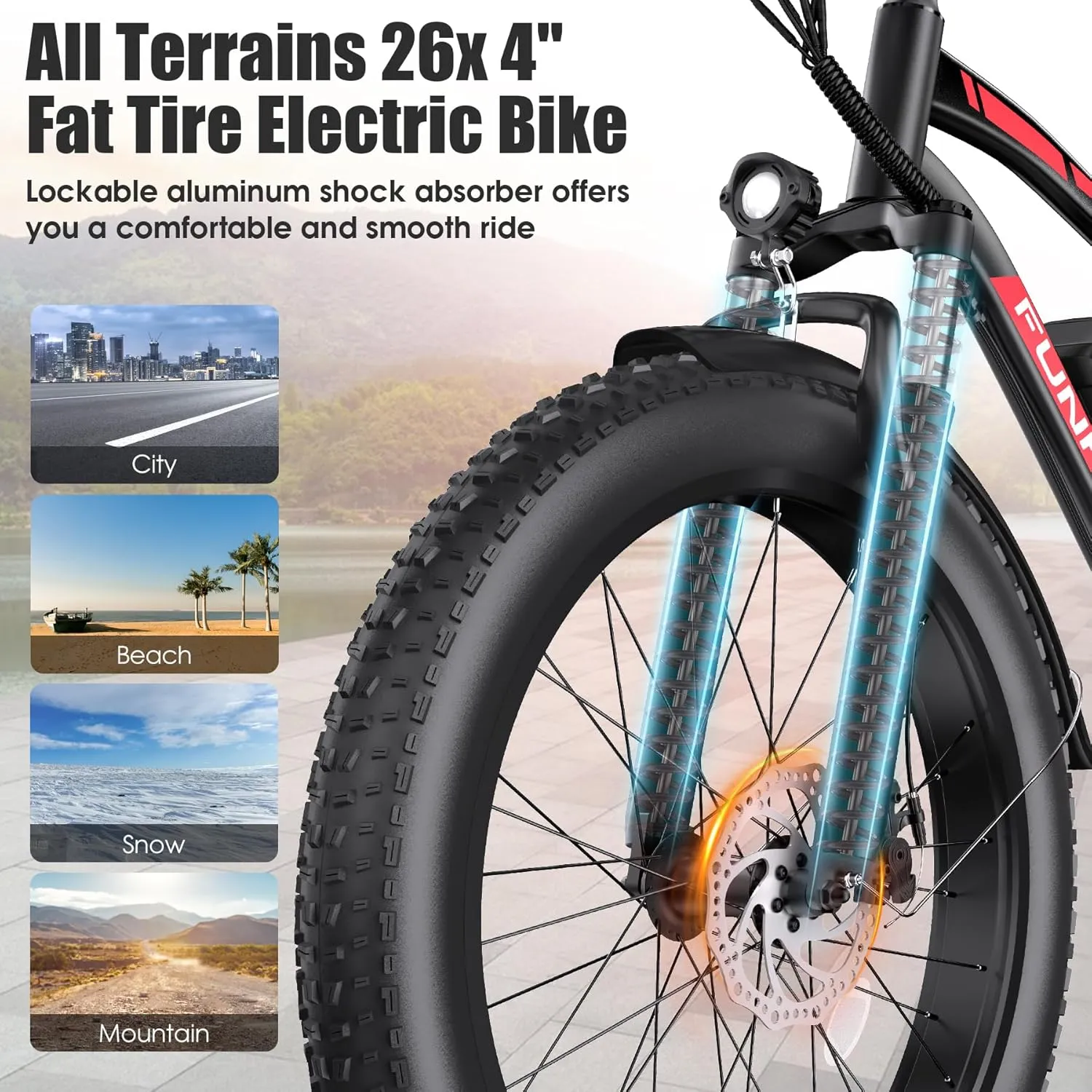 Electric Bike for Adults, Peak 1000W Ebike, 25MPH 60Miles Electric Mountain Bike, 26" Fat Tire Adult Electric Bicycle with 48V 13AH Battery, Rear Rack, 7 Speed, Front Suspension, Turn Signal