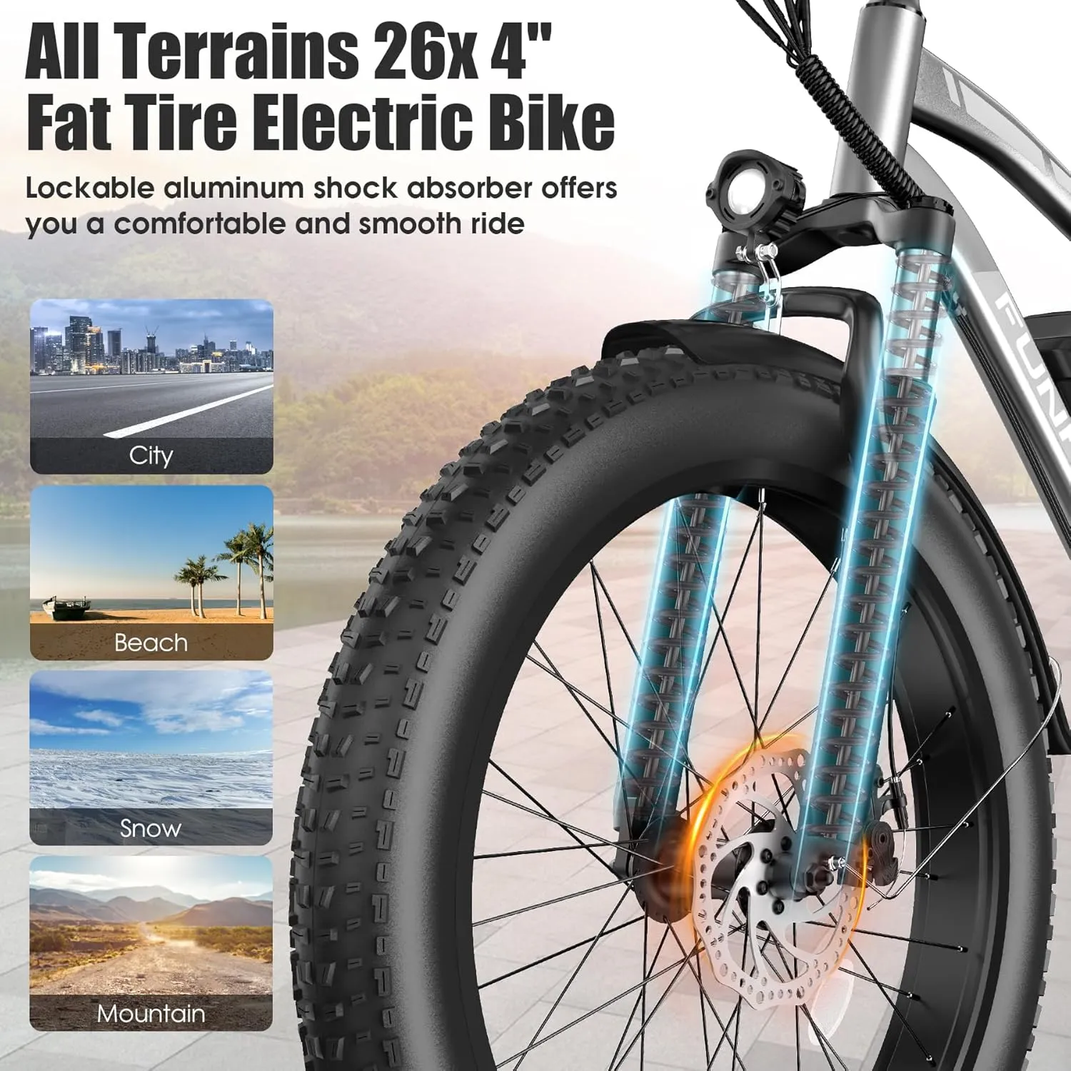 Electric Bike for Adults, Peak 1000W Ebike, 25MPH 60Miles Electric Mountain Bike, 26" Fat Tire Adult Electric Bicycle with 48V 13AH Battery, Rear Rack, 7 Speed, Front Suspension, Turn Signal