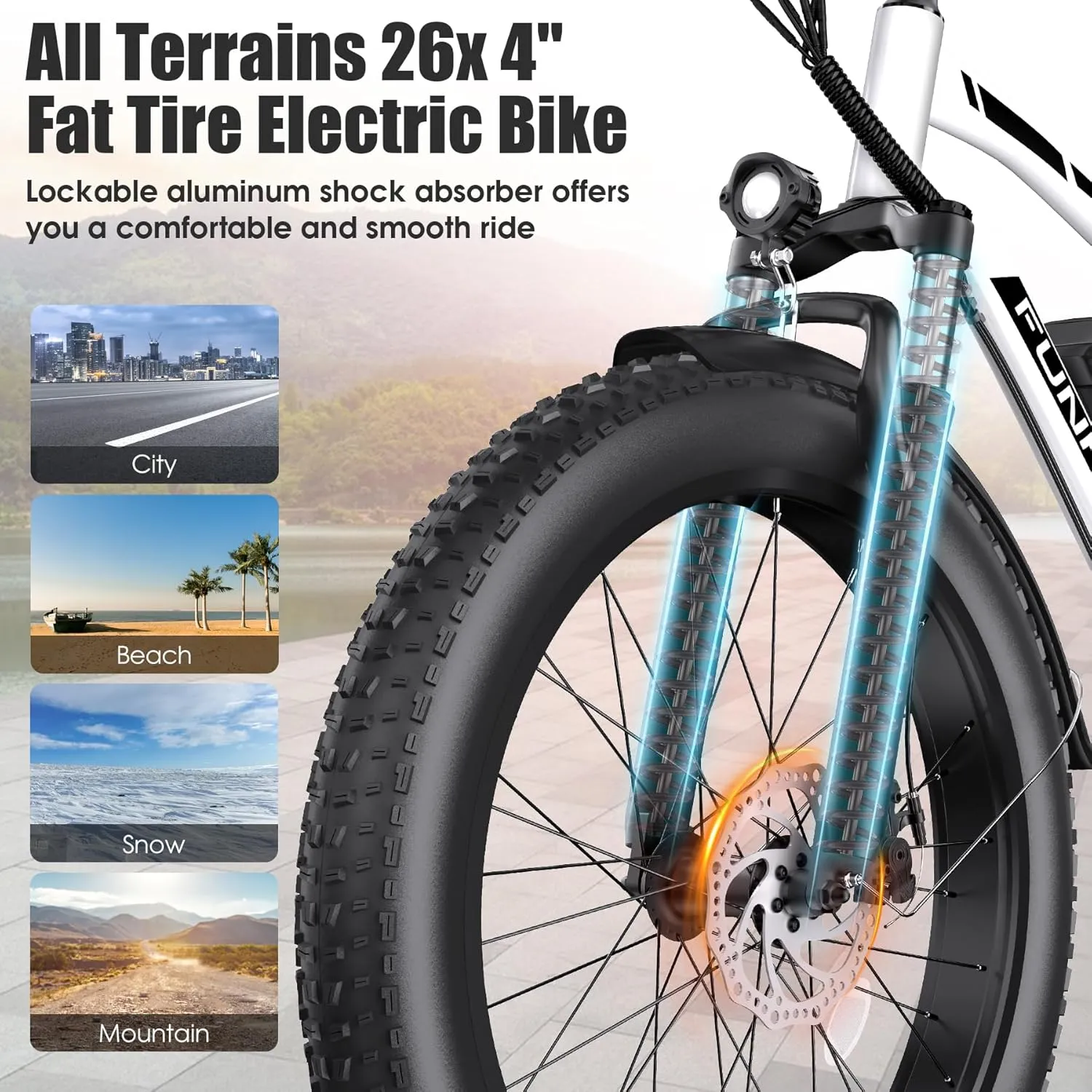 Electric Bike for Adults, Peak 1000W Ebike, 25MPH 60Miles Electric Mountain Bike, 26" Fat Tire Adult Electric Bicycle with 48V 13AH Battery, Rear Rack, 7 Speed, Front Suspension, Turn Signal