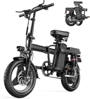 Electric Bike for Adults Teens, Foldable Electric Bike, 500W Motor, Max 20/25 MPH 20-30 Miles Long Range, 48V 13/15Ah Removable Battery Ebike with 14" Pneumatic Tire, Electric Mini Bike for Women Men