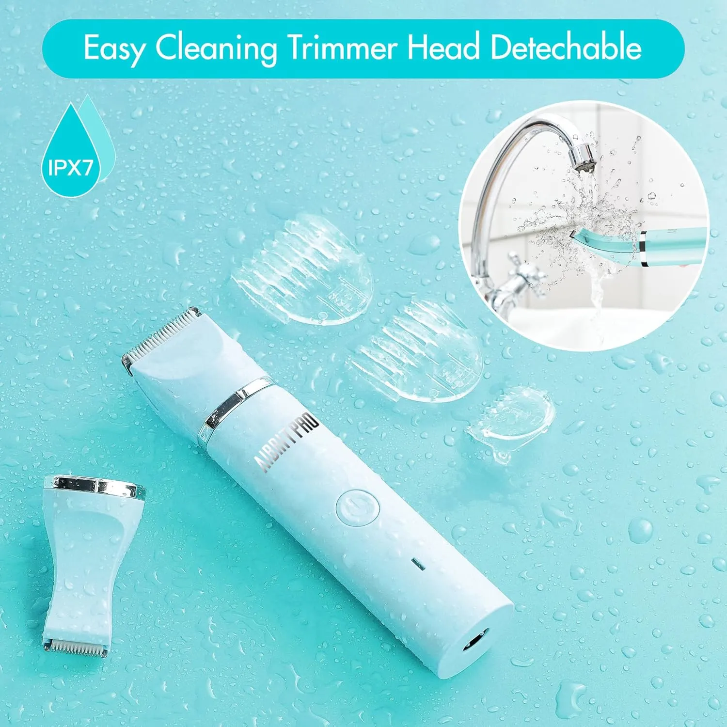 Electric Bikini Trimmer for Women,2 in 1 Electric Shaver for Women Pubic Hair, Portable Razors for Shaving with 2 Trimmer Heads,IPX7 Waterproof (Blue)