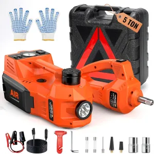 Electric Car Jack Kit, 5 Ton (11023 LBS) 12V Hydraulic Car Jack Kit with Max.480Nm Electric Impact Wrench & Inflator Pump, Electric Jack for Car SUV MPV Sedan Truck Change Tires Garage Repair