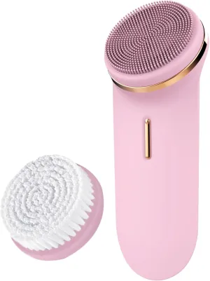 Electric Cleansing Facial Brush - Rechargeable Waterproof Face Exfoliator, 5-Speed Silicone Face Scrubber, Deep Cleanse & Moisturizer, Adjustable Heads, All Skin Types, for Men & Women (Pink Pearl)
