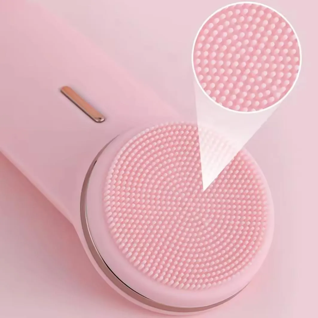 Electric Cleansing Facial Brush - Rechargeable Waterproof Face Exfoliator, 5-Speed Silicone Face Scrubber, Deep Cleanse & Moisturizer, Adjustable Heads, All Skin Types, for Men & Women (Pink Pearl)