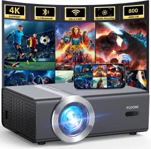 [Electric Focus/Auto Keystone] Projector with WiFi and Bluetooth, Native 1080P 800ANSI 4K Supported,FUDONI Outdoor Movie Projector for Home Theater UP to 300", for iOS/Android/Laptop/TV Stick/HDMI/USB