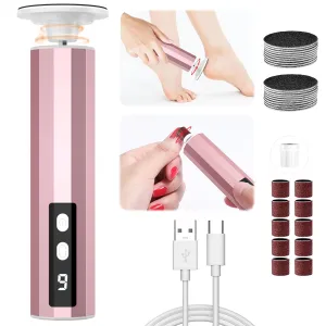 Electric Foot Callus Remover, 2 in 1 Rechargeable Foot File for Feet & Nails, 9 Speed Controller Callus Remover with Replaceable Sandpaper, Cordless Pedicure Tools for Dead Skin Calluses (PinkWhite)