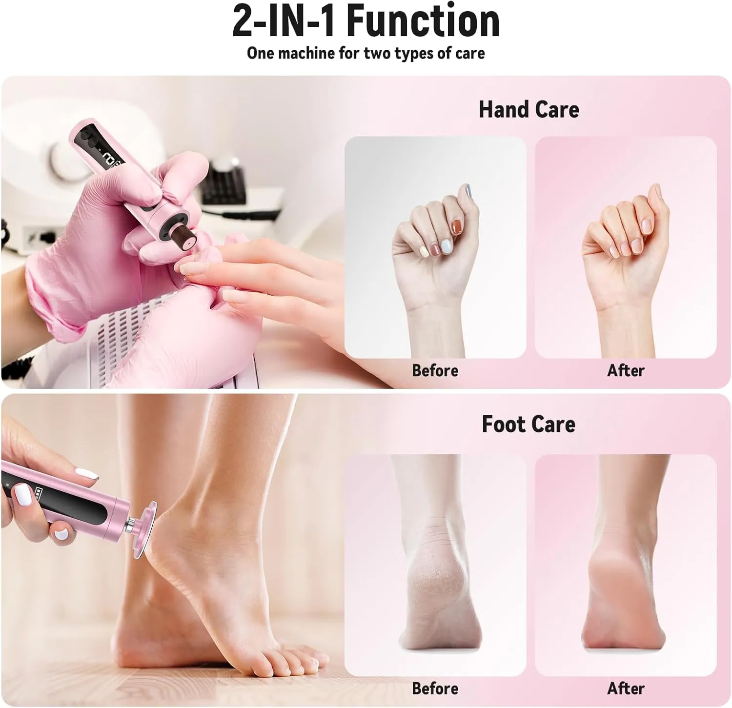 Electric Foot File Callus Remover, Electric Foot File Nail Grinder 2 in 1, 9 Speed Adjustable, Rechargeable Professional Foot Sander Pedicure Tool for Feet Dry Dead Skin (Rose Gold)