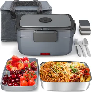 Electric Heated Lunch Box for Men - 3 Liters Double Layer Portable Food Warmer for Car Truck 90 W Self Heating Lunch Box for Adults Food Heater for Work Travel Camping lonchera,Dark Grey