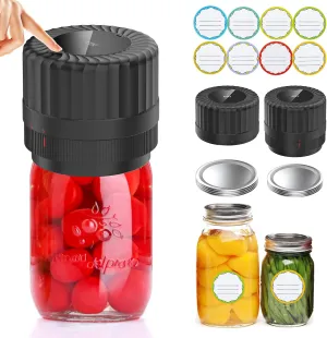 Electric Mason Jar Vacuum Sealer Kit, Cordless Mason Jar Vacuum Sealers for Wide Mouth/Regular Mouth Mason Jar, Mason Jar Sealer with 8 Lids with Led Display Power, Working Time