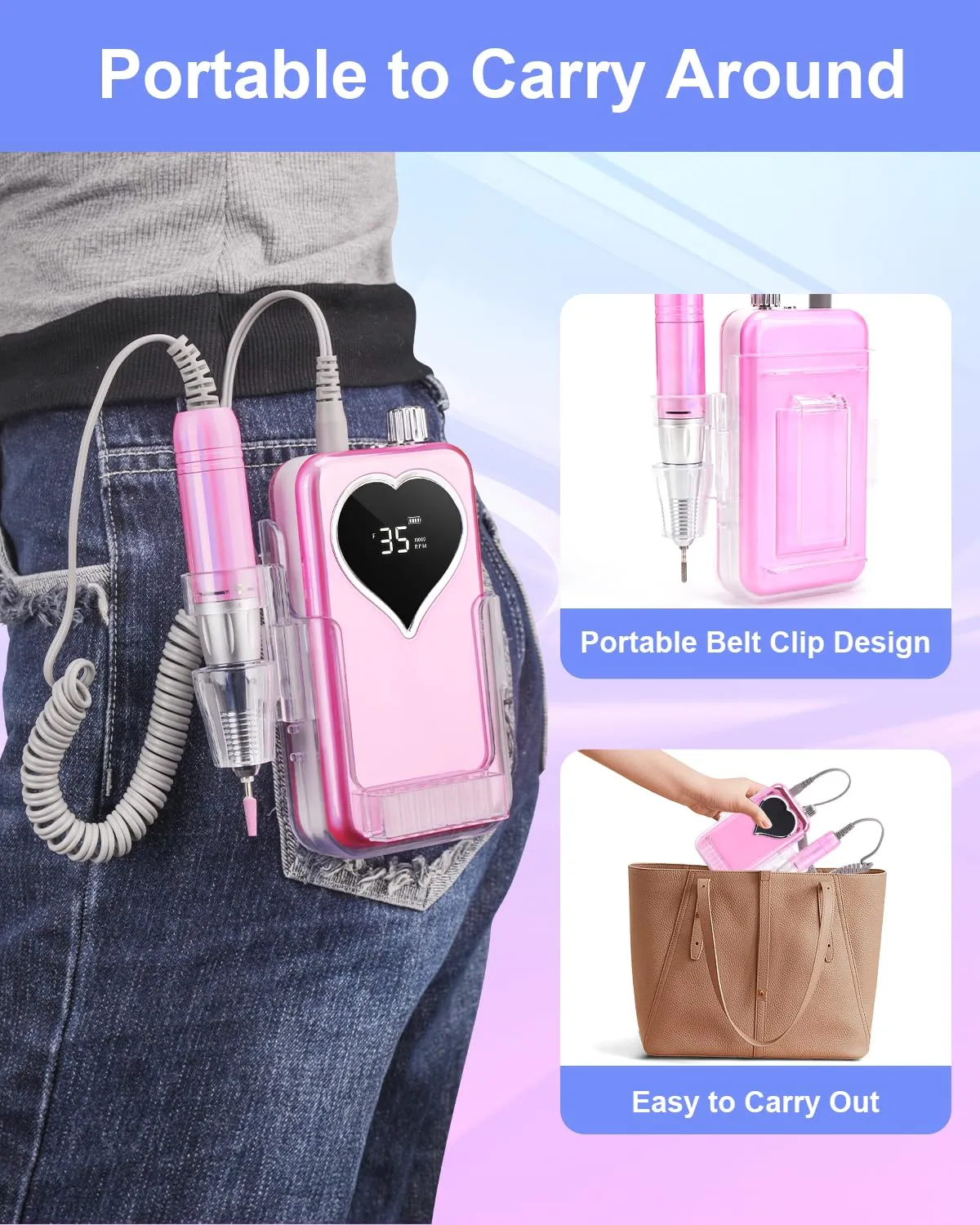 Electric Nail Drill Professional: Rechargeable Nail File with Bits for Acrylic Gel Nails, Professional Nail Drill Manicure Pedicure Polishing Shape Tools for Home Salon