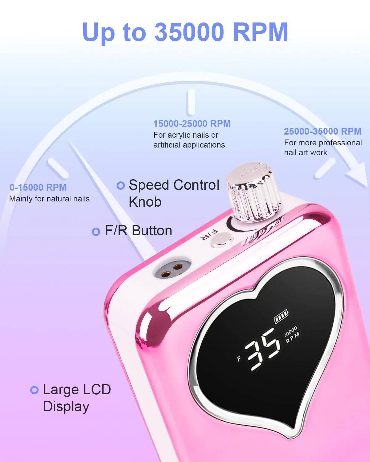 Electric Nail Drill Professional: Rechargeable Nail File with Bits for Acrylic Gel Nails, Professional Nail Drill Manicure Pedicure Polishing Shape Tools for Home Salon