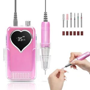 Electric Nail Drill Professional: Rechargeable Nail File with Bits for Acrylic Gel Nails, Professional Nail Drill Manicure Pedicure Polishing Shape Tools for Home Salon