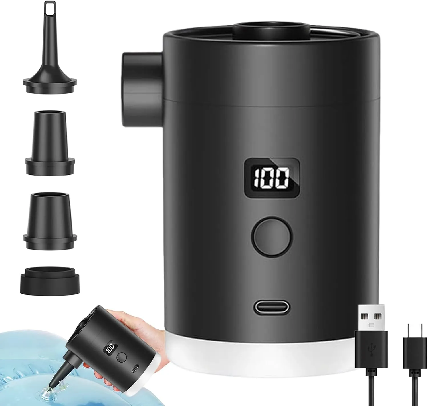 Electric Pump for Inflatables | 400mAh Quick Portable Pump with 4 Nozzles,Compact Camping Supplies for Swimming Pool Travel Outdoor Home
