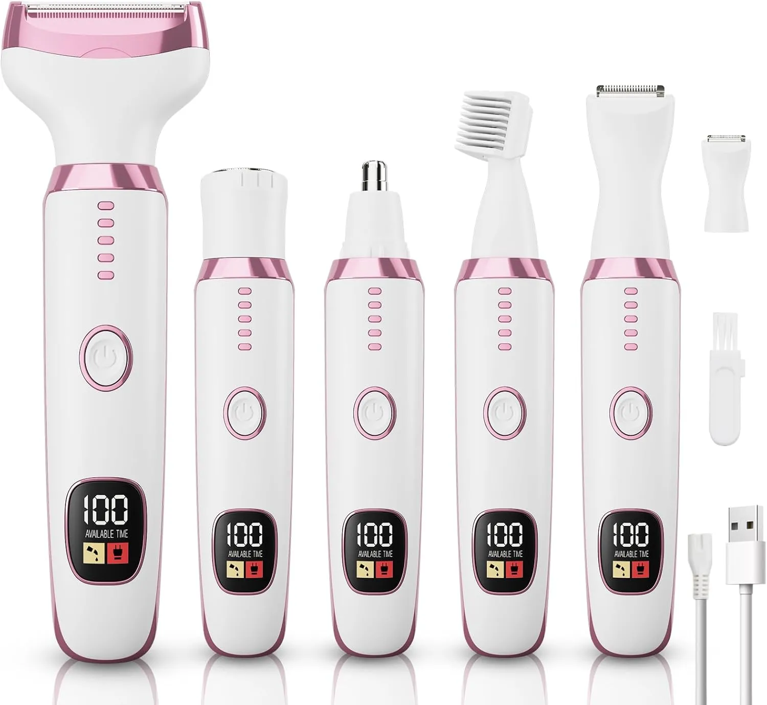 Electric Razor Shavers for Women 5 in 1 Electric Shaver for Women,Cordless Replaceable Facial Eyebrow Razors & Nose Hair Trimmer, Wet Dry Bikini Trimmer Pubic Hair Removal Gifts for Womens 3028A White