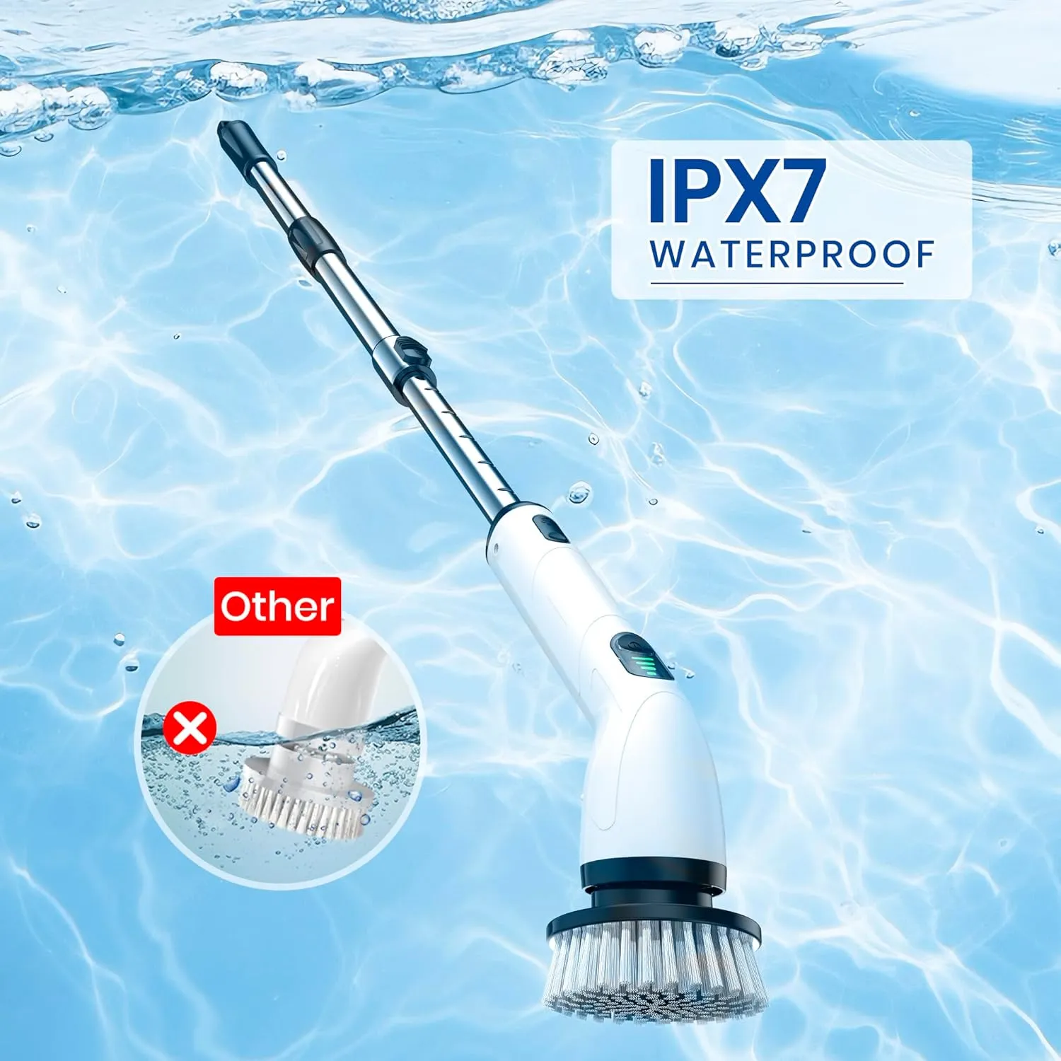 Electric Spin Scrubber, 2024 New Full-Body IPX7 Waterproof Cordless Bathroom Scrubber with 8 Replaceable Heads, Upgraded Extension Handle, Shower Cleaning Brush for Bathtub, Tile, Floor-KE3