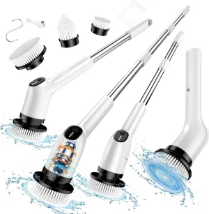 Electric Spin Scrubber, Upgraded Bathroom Cleaning Brush IPX7 Waterproof with 2 Speeds(Up to 500 RPM), 3 Replaceable Brush Heads & 53’’ Adjustable Handle Perfect for Bathroom, Tub, Tile, and Floor