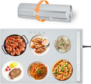 Electric Warming Tray with 3 Adjustable Temperature Settings for Food and Hot Plates, Rollable Silicone Food Warmer Mat for Buffet, Party and Family Gatherings