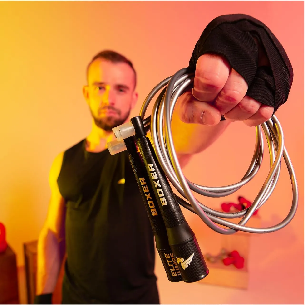 Elite Jumps Boxer Jump Rope 3.0 for Fitness & Cardio Training | Professionally Designed Boxing Jump Rope w/Smooth Action Polymer Handles & Slip-Resistant Grips | Tangle-Free PVC